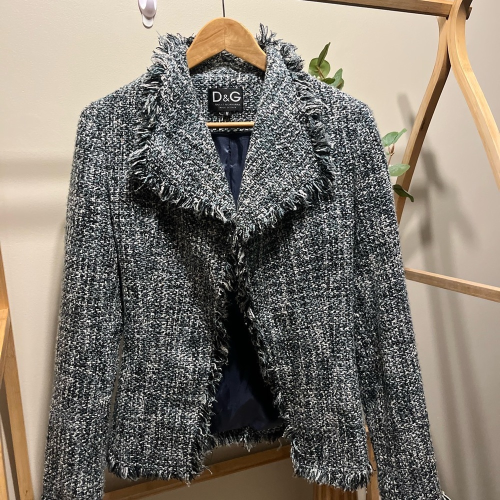 D&G Vintage Women's Gray Textured 100% Cotton Blazer